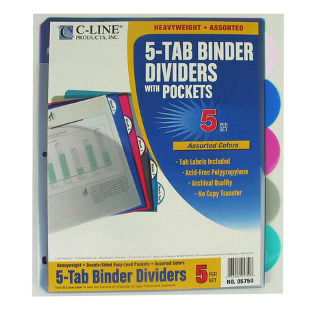 5 Tab Poly Index Dividers With Slant Pocket, Assorted 5 Stand Tab