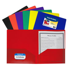 Two Pocket Poly Portfolios, 36 Per Box, Assorted Without Prongs