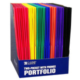 Two Pocket Poly Portfolios, 36 Per Box, Assorted With Prongs