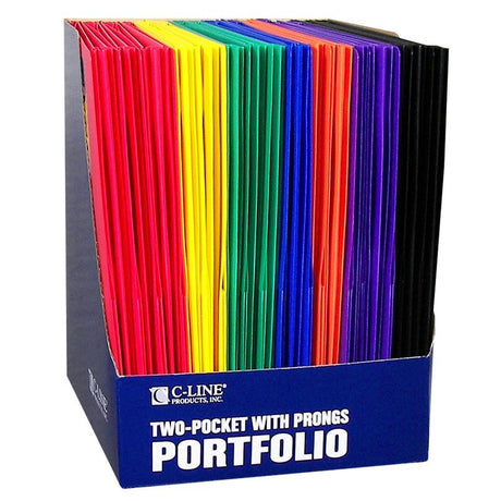 Two Pocket Poly Portfolios, 36 Per Box, Assorted With Prongs