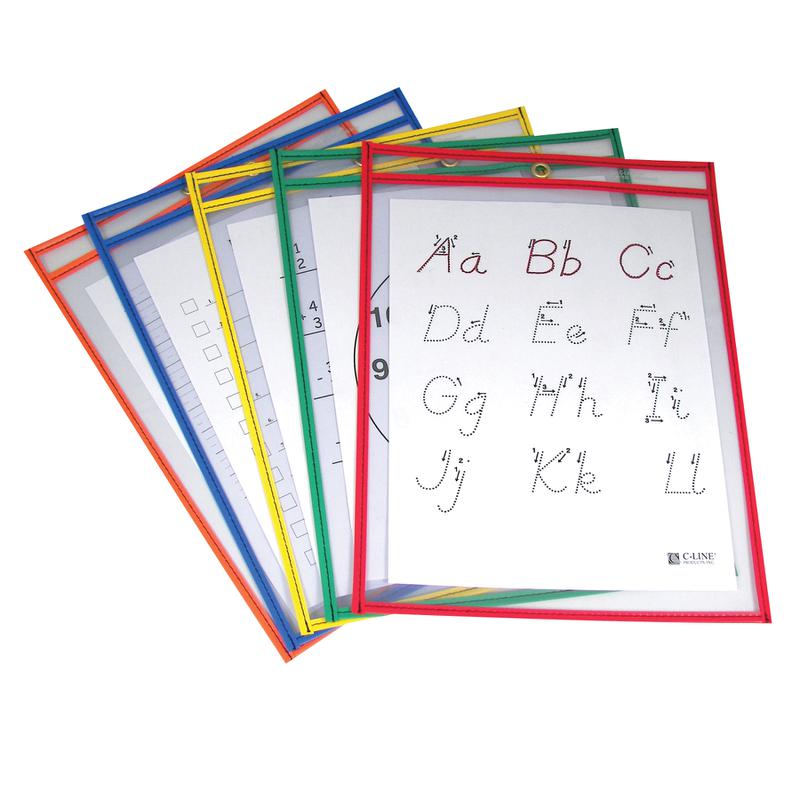 Reusable Dry Erase Pockets, 5 Per Box, Assorted Primary 9 x 12