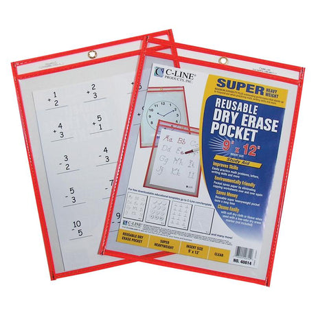 C Line Reusable Dry Erase Pocket, Red Neon 9 x 12