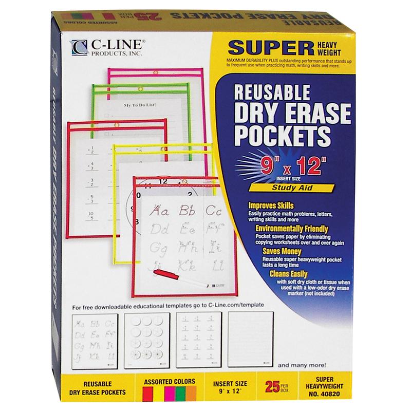 Reusable Dry Erase Pockets 25/Box