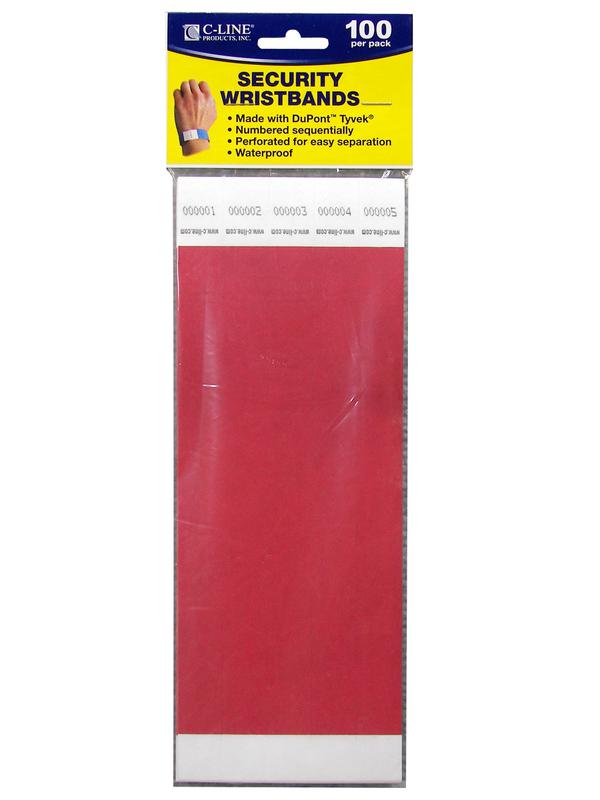 C-Line Dupont Tyvek Red Security Wristbands 100Pk