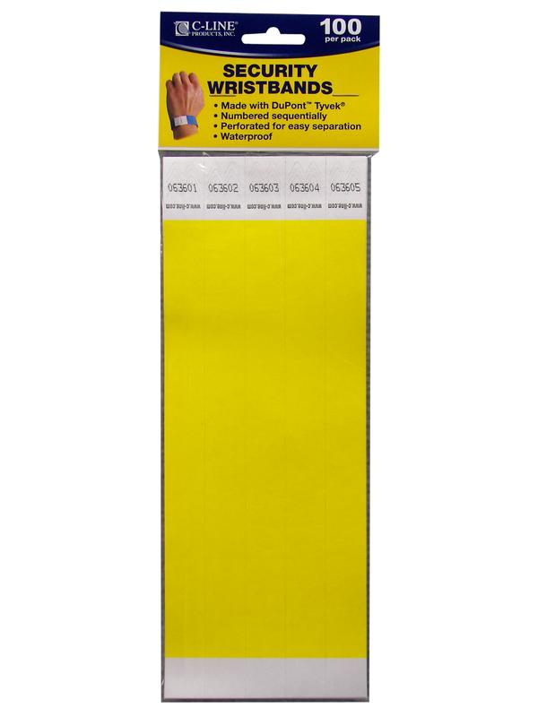 C-Line Dupont Tyvek Yellow Security Wristbands 100Pk