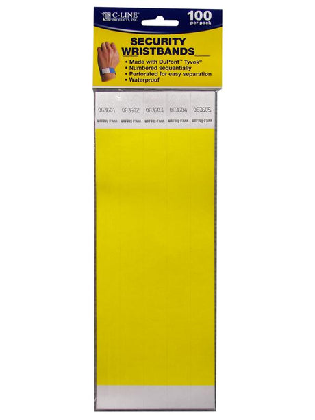 C-Line Dupont Tyvek Yellow Security Wristbands 100Pk