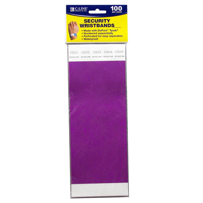C-Line Dupont Tyvek Purple Security Wristbands 100Pk