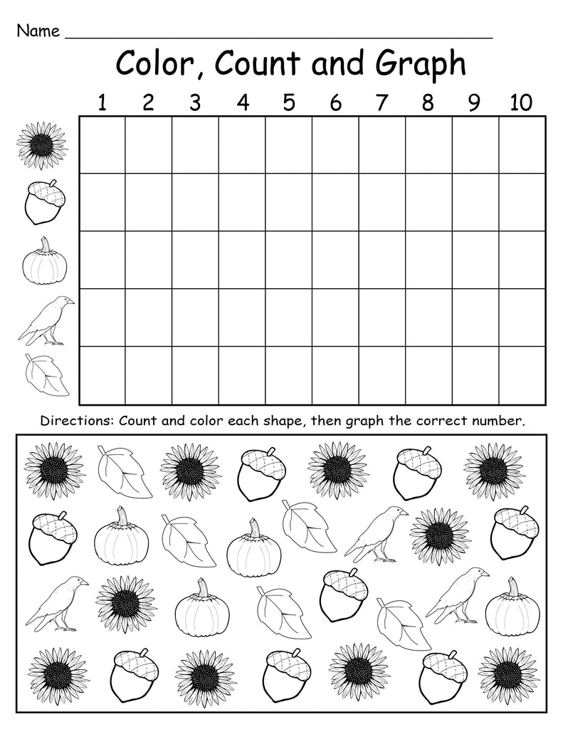 Printable Fall Themed Color, Count and Graph Worksheet