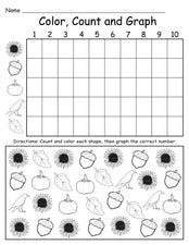 Printable Fall Themed Color, Count and Graph Worksheet