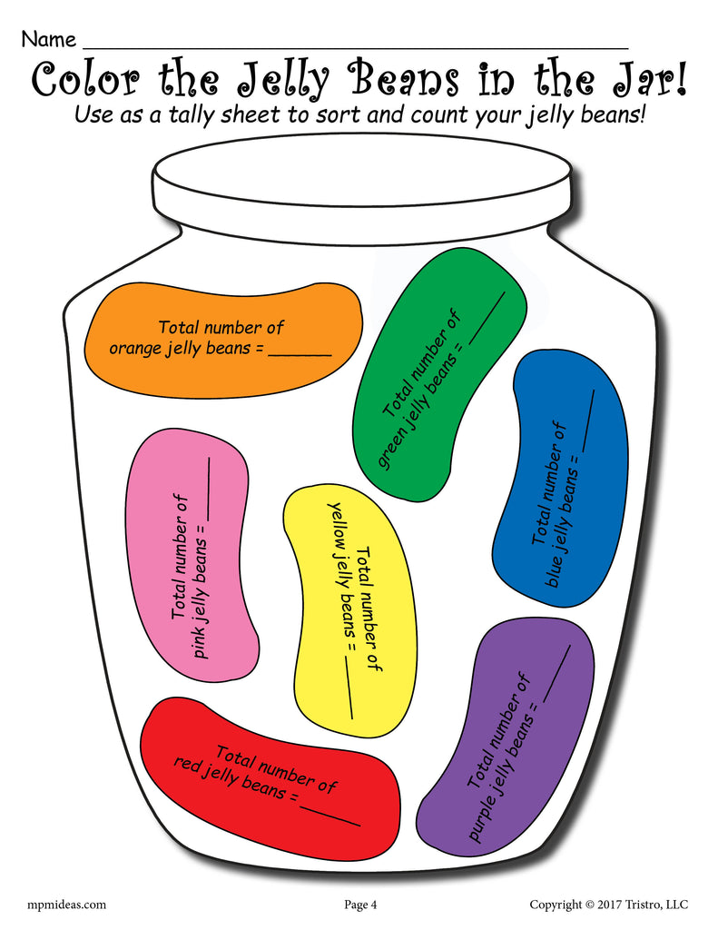 "Color the Jelly Beans" Color and Tally Printable Worksheets!