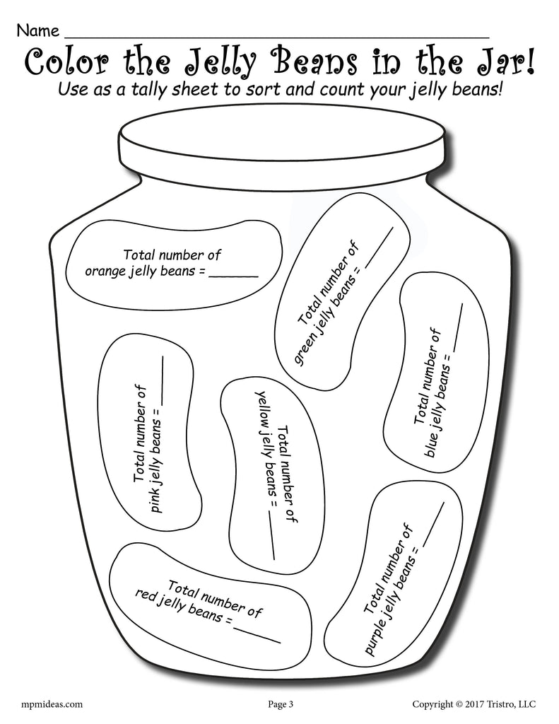 "Color the Jelly Beans" Color and Tally Printable Worksheets!