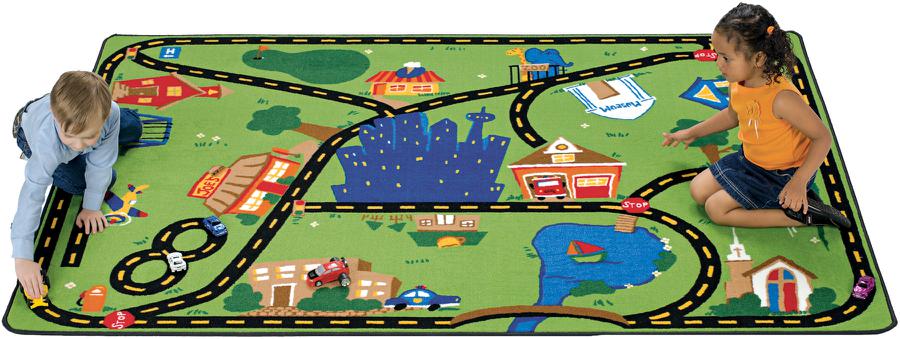Cruisin' Around the Town Road Play Room Rug, 8' x 12' Rectangle