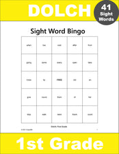 First Grade Sight Words Bingo, All 41 Dolch 1st Grade Sight Words