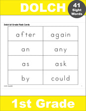 First Grade Sight Word Flash Cards, 5 Variations, All 41 Dolch 1st Grade Sight Words