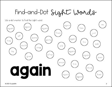 First Grade Sight Word Worksheets - Find And Dot Sight Words, All 41 Dolch 1st Grade Sight Words, 41 Pages