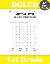 First Grade Sight Words Worksheets - Missing Letter, All 41 Dolch 1st Grade Sight Words