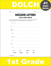 First Grade Sight Words Worksheets - Missing Letters, All 41 Dolch 1st Grade Sight Words
