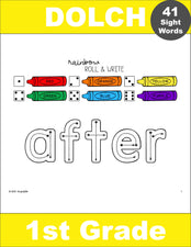 First Grade Sight Word Worksheets - Rainbow Roll And Write, 3 Variations,  All 41 Dolch 1st Grade Sight Words, 123 Total Pages