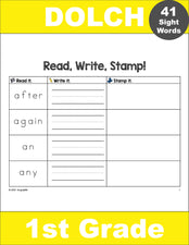 First Grade Sight Words Worksheets - Read, Write, And Stamp, 3 Variations, All 41 Dolch 1st Grade Sight Words, 33 Total Pages