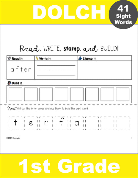 First Grade Sight Words Worksheets - Read, Write, Stamp, And Build, 5 ...