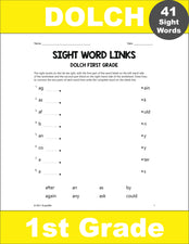 First Grade Sight Words Worksheets - Word Links, All 41 Dolch 1st Grade Sight Words