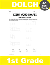 First Grade Sight Words Worksheets - Word Shapes, 3 Variations, All 41 Dolch 1st Grade Sight Words