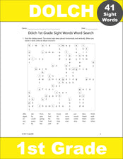 First Grade Sight Words Word Searches - 12 Variations, All 41 Dolch 1st Grade Sight Words
