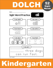 Kindergarten Sight Words Worksheets, 52 Pages Of Dolch Primer Sight Words Practice