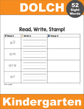 Kindergarten Sight Words Worksheets - Read, Write, And Stamp, 3 Variations, All 52 Dolch Primer Sight Words, 39 Total Pages