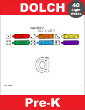 Pre-Primer Dolch Sight Words Worksheets - Rainbow Roll And Write, 3 Variations,  Pre-K, 120 Total Pages
