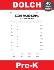 Pre-Primer Dolch Sight Words Worksheets - Word Links, Pre-K