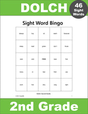 Second Grade Sight Words Bingo, All 46 Dolch 2nd Grade Sight Words
