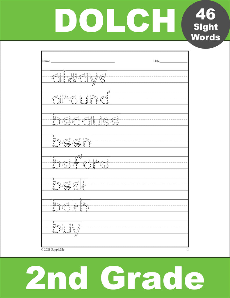Second Grade Sight Words Tracing Worksheets - Multiple Sight Words Per Page, 20 Variations, All 46 Dolch 2nd Grade Sight Words