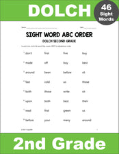 Second Grade Sight Words Worksheets - ABC Order, All 46 Dolch 2nd Grade Sight Words