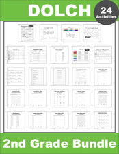 Second Grade Sight Words Bundle - Dolch 2nd Grade Sight Word Worksheets, Printables, Flash Cards, And More - 24 Activities