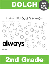 Second Grade Sight Word Worksheets - Find And Dot Sight Words, All 46 Dolch 2nd Grade Sight Words, 46 Pages