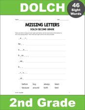 Second Grade Sight Words Worksheets - Missing Letters, All 46 Dolch 2nd Grade Sight Words