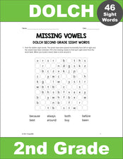 Second Grade Sight Words Worksheets - Missing Vowels, All 46 Dolch 2nd Grade Sight Words
