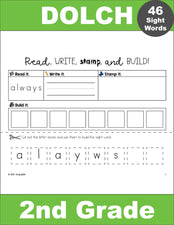 Second Grade Sight Words Worksheets - Read, Write, Stamp, And Build, 5 Variations,  All 46 Dolch 2nd Grade Sight Words, 230 Total Pages