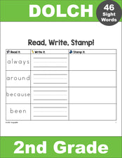 Second Grade Sight Words Worksheets - Read, Write, And Stamp, 3 Variations,  All 46 Dolch 2nd Grade Sight Words, 36 Total Pages