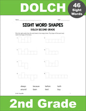 Second Grade Sight Words Worksheets - Word Shapes, 3 Variations, All 46 Dolch 2nd Grade Sight Words