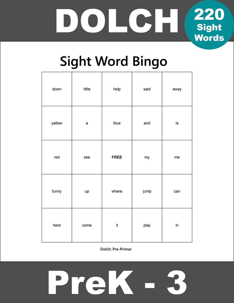 Sight Words Bingo, All 220 Dolch Sight Words, Grades PreK-3