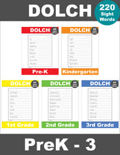 Sight Words Tracing Worksheets - Multiple Sight Words Per Page, 20 Variations, All 220 Dolch Sight Words, Grades PreK-3