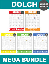 Dolch Sight Words Mega Bundle - Grades PreK-3 - Includes All 220 Dolch Sight Words - 24 Activities For Each Grade Level - Sight Word Worksheets, Printables, Flash Cards, And More
