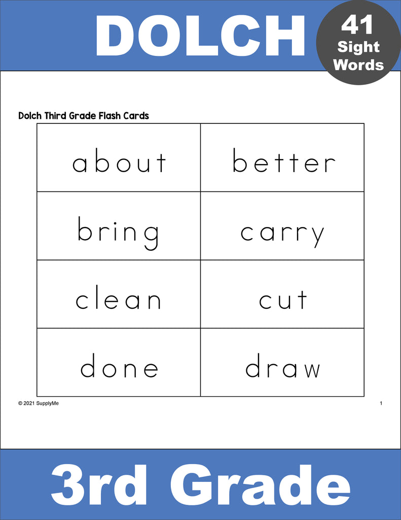 Third Grade Sight Word Flash Cards, 5 Variations, All 41 Dolch 3rd Grade  Sight Words