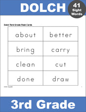 Third Grade Sight Word Flash Cards, 5 Variations, All 41 Dolch 3rd Grade Sight Words