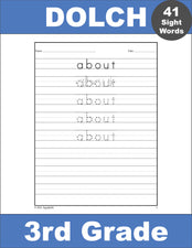 Third Grade Sight Words Tracing Worksheets, All 41 Dolch 3rd Grade Sight Words, 10 Variations (Print, D'Nealian, And Cursive), 410 Total Pages