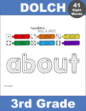 Third Grade Sight Word Worksheets - Rainbow Roll And Write, 3 Variations,  All 41 Dolch 3rd Grade Sight Words, 123 Total Pages