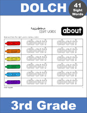 Third Grade Sight Words Worksheets - Rainbow Sight Words, 17 Variations, All 41 Dolch 3rd Grade Sight Words, 697 Total Pages