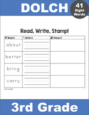 Third Grade Sight Words Worksheets - Read, Write, And Stamp, 3 Variations,  All 41 Dolch 3rd Grade Sight Words, 33 Total Pages